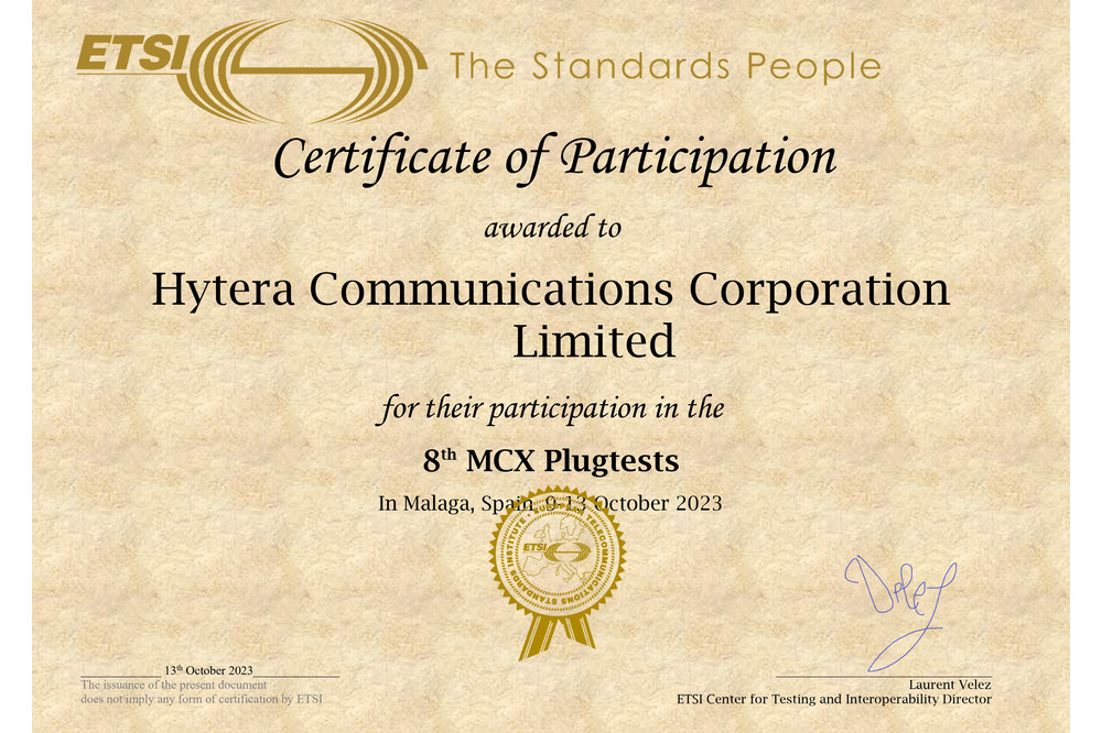 Hytera Successfully Completes the 8th ETSI MCX Plugtests